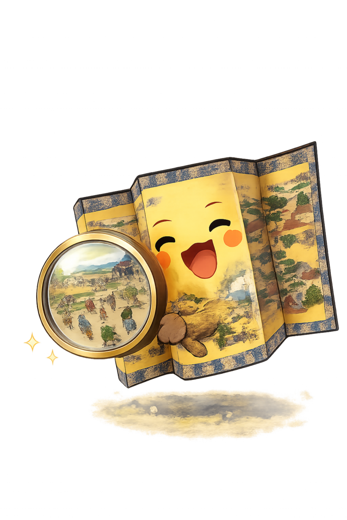 虫眼鏡で調べる洛中洛外図屛風（らくちゅうらくがずびょうぶ）