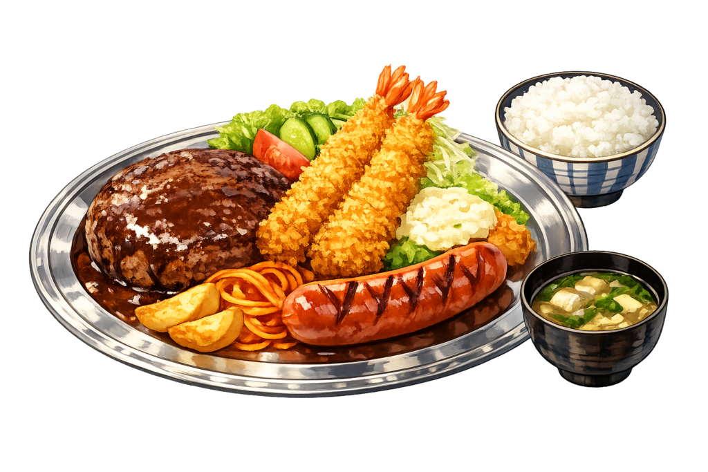 赤丸食堂 メガトンランチ プレート イラスト