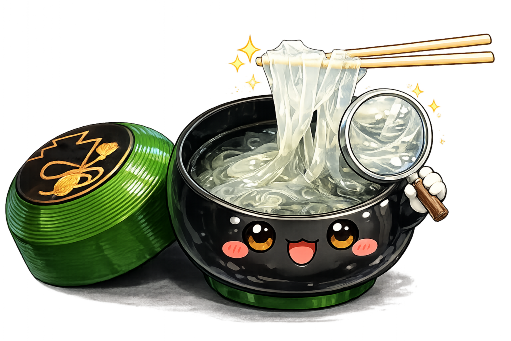 くずきり,葛切り,虫眼鏡,調査,ゆるキャラ,和菓子,かわいい