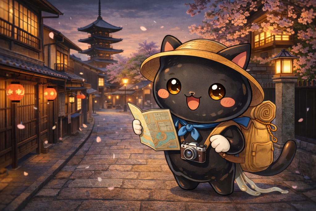 猫,旅,祇園,京都,和風,ゆるキャラ,観光,夕景