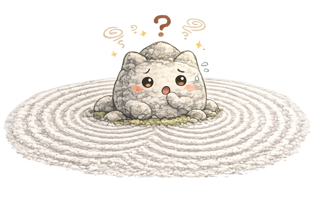 石庭, 龍安寺, 京都, 禅庭, 枯山水, 砂紋, 石庭キャラクター, 迷子の石, Zenガーデン, 日本庭園イラスト