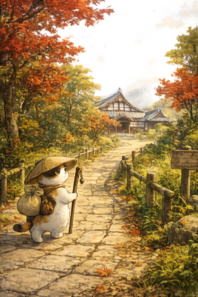 猫 旅 高台寺 京都 紅葉 道 和風 杖 風景 日本