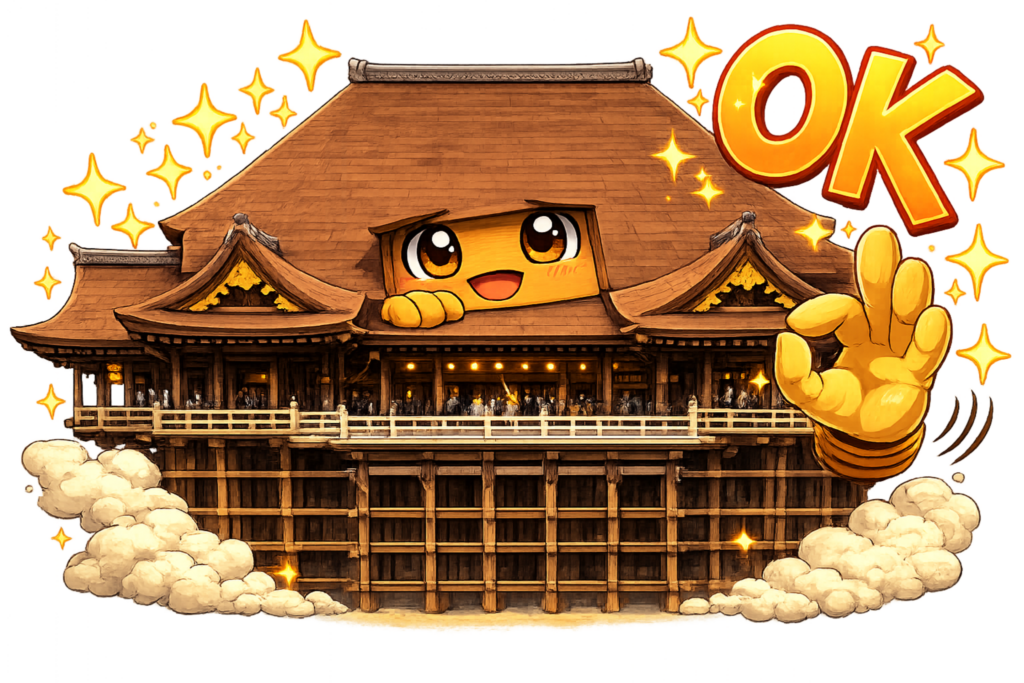 清水寺キャラ, OKポーズ, 京都寺院キャラクター, 寺キャラ, 京都観光イラスト