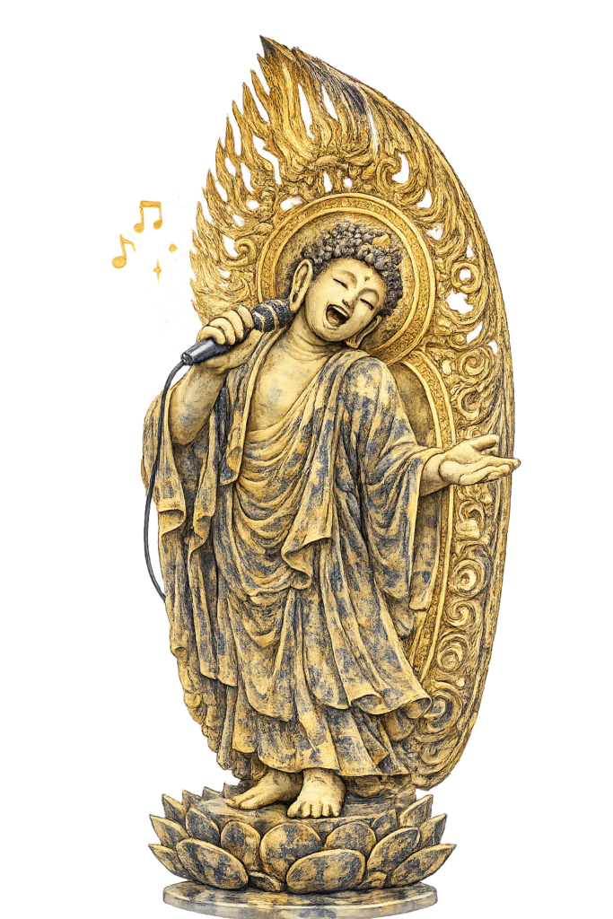 阿弥陀 仏像 歌う マイク 音符 京都 永観堂 イラスト