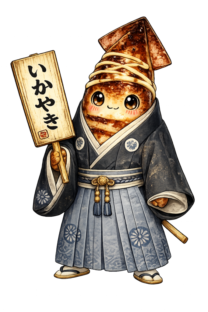 いかやき イカ 屋台 京都 袴 着物 和風 食べ物 キャラクター かわいい
