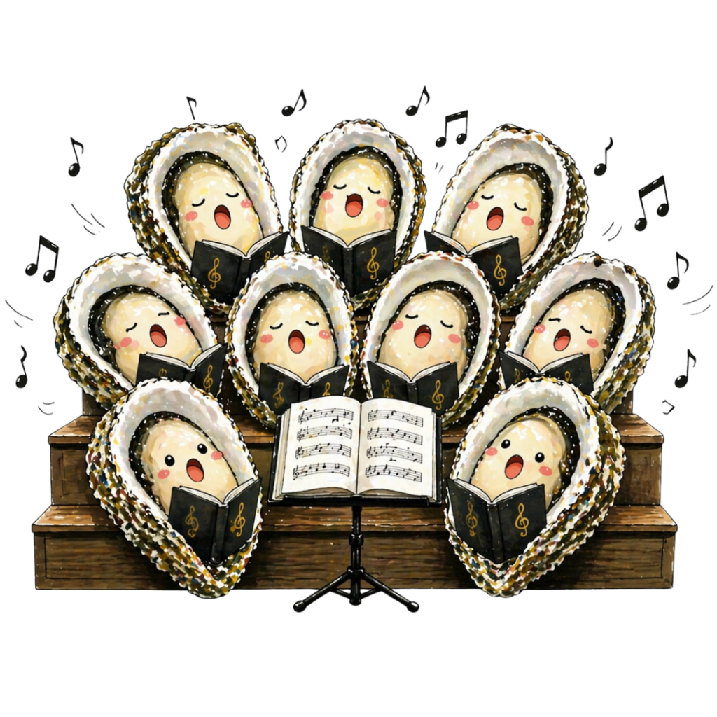 牡蠣 合唱 音楽 貝 京都 食べ物 かわいい キャラクター イラスト