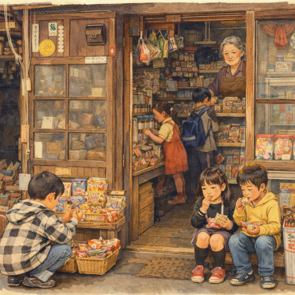 dagashi japon rétro enfants bonbons boutique ancienne nostalgie magasin japonais intérieur sucreries