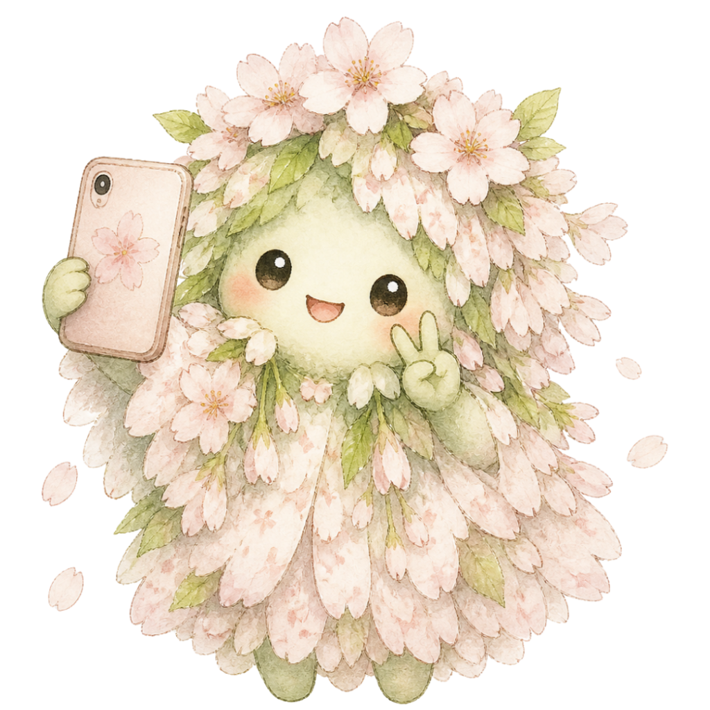 葉桜 自撮り スマホ 桜 キャラクター かわいい 春 SNS ゆるキャラ