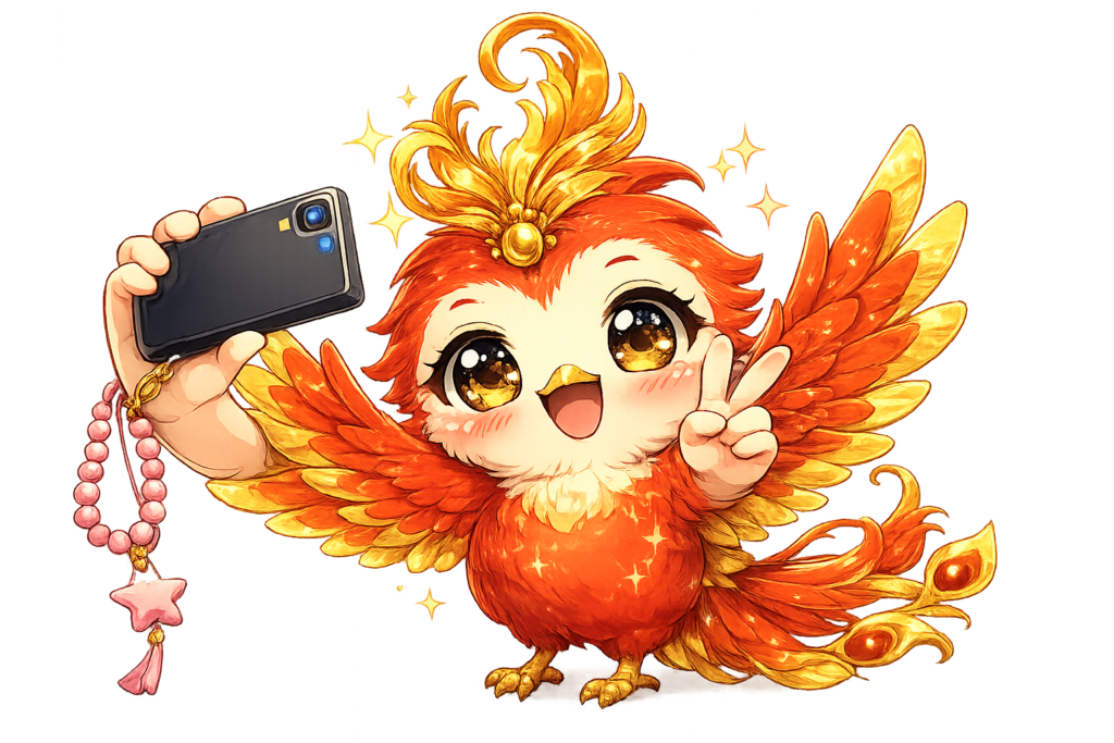 鳳凰 自撮り スマホ 京都 平等院 ゆるキャラ かわいい SNS