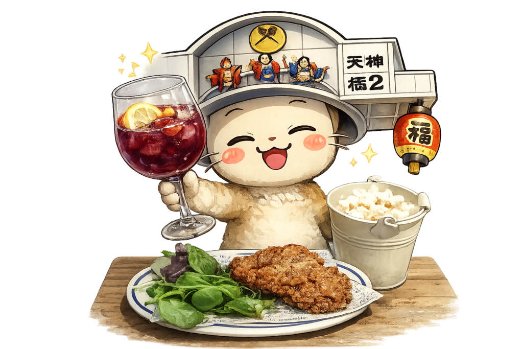 大阪環状線天満 サングリア 居酒屋 グルメ 乾杯 商店街キャラクター 無料イラスト
