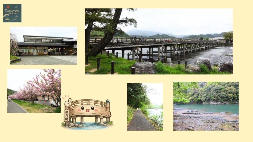 嵐山 阪急嵐山駅 葉桜 川沿い 千光寺 渡月橋 雨 京都散策 新緑 春 コラージュ