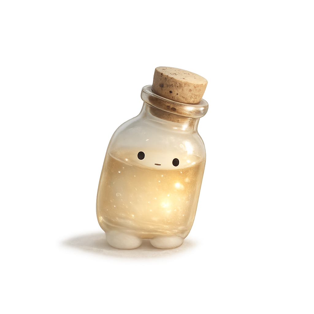 目薬をイメージした小さな瓶のキャラクター。正しい点眼方法と大切な一滴をテーマにしたイラスト。