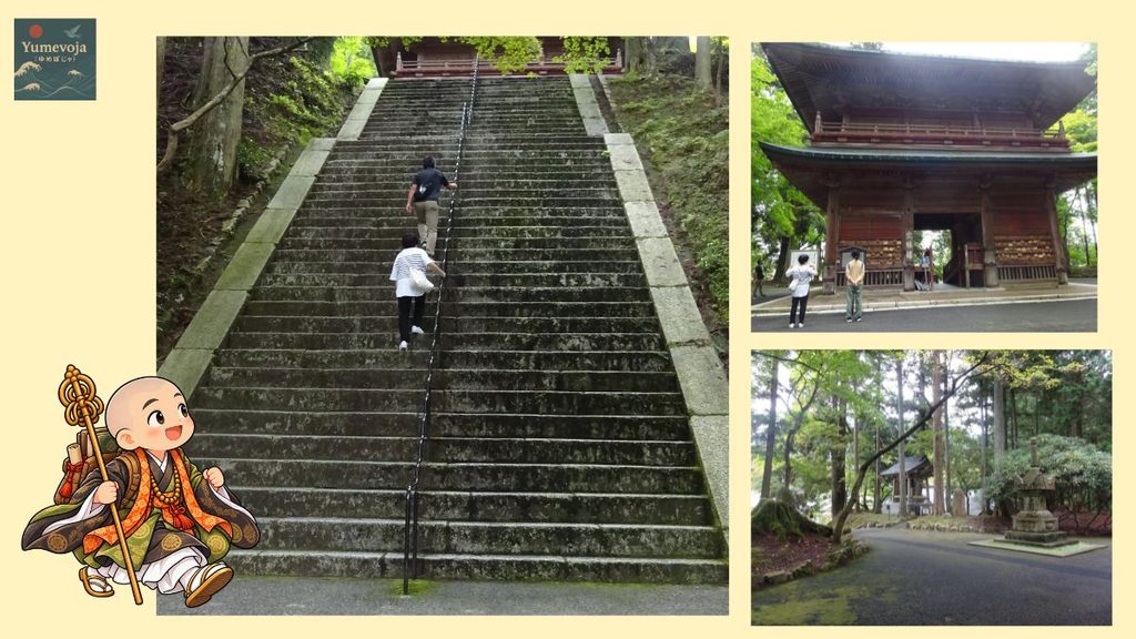 比叡山延暦寺の東塔エリアにある長く急な石段と周辺の堂宇